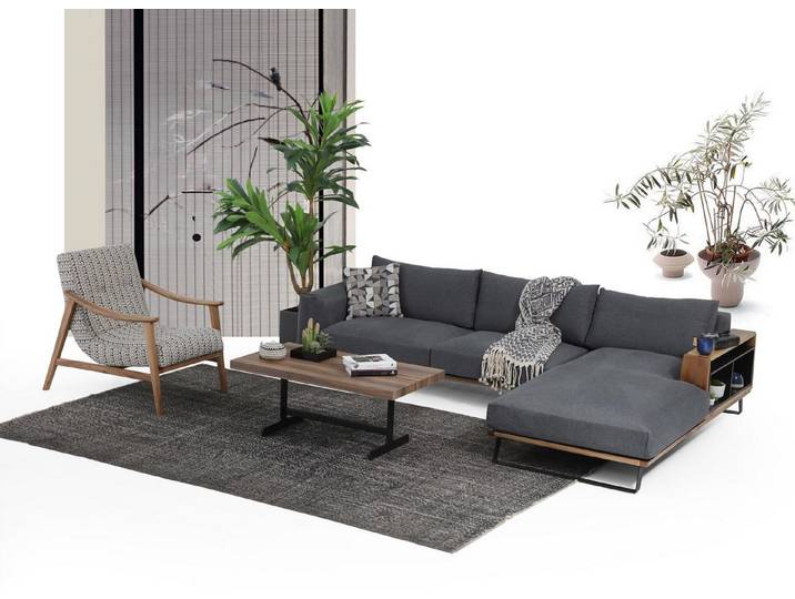 JVmoebel Ecksofa Ecksofa L-Form Grau Stoffbezug Modernes Design Wohnzimmer, Made in Europa