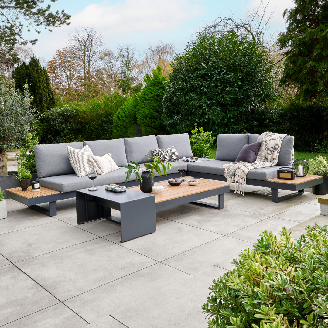 Ebern Designs Nabiha - Easton Large Corner Set with Sun Recliner and Cushions Gray 6