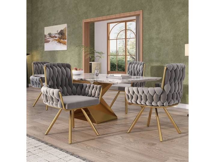 Chaise de salle à manger - TRUXEN8 - Velours - Pivotante 360° - Accoudoirs - Design moderne - Gris