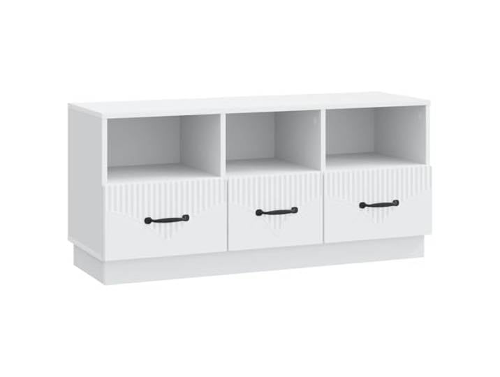 KTHLBRH TV-Schrank weiß 102 x 34,5 x 47 cm aus technischem Holz Verstellbare Regale, Kabelmanagement, Medienfächer, Holztechnik, Wohnzimmer, Mittelzimmer, Heimkino