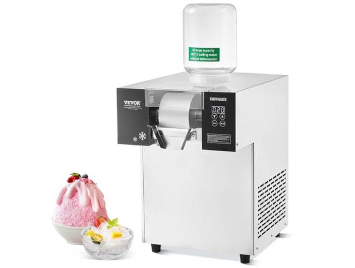 VEVOR Commerciële Sneeuwvlok-ijsmachine, 180 kg/dag, sneeuwvlok-ijsmachine, roestvrij stalen ijsscheerapparaat, elektrische sneeuwkegelmaker, luchtkoelsysteem met touchscreen