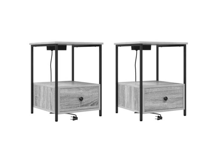 LMTYOENFG Nachttisch 2er Set Beistelltisch Graues Sonoma 42x41x56 cm Kompakter Schubladenschrank fürs Schlafzimmer mit zwei Fächern und robusten Stahlbeinen für geordneten Wohnkomfort.