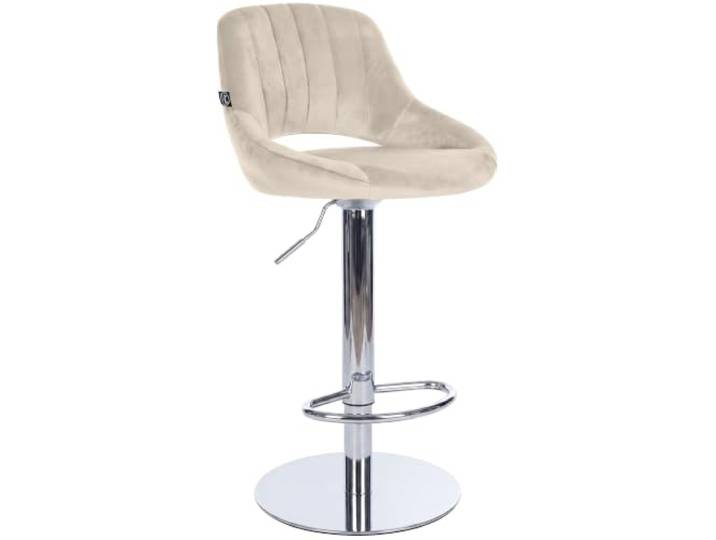 CLP Barhocker höhenverstellbar mit extra schwerem Standfuß und gepolsterter Sitzschale Milet Chrom, für Küche und Bar, belastbar bis 150 kg Farbe Creme Material Samt