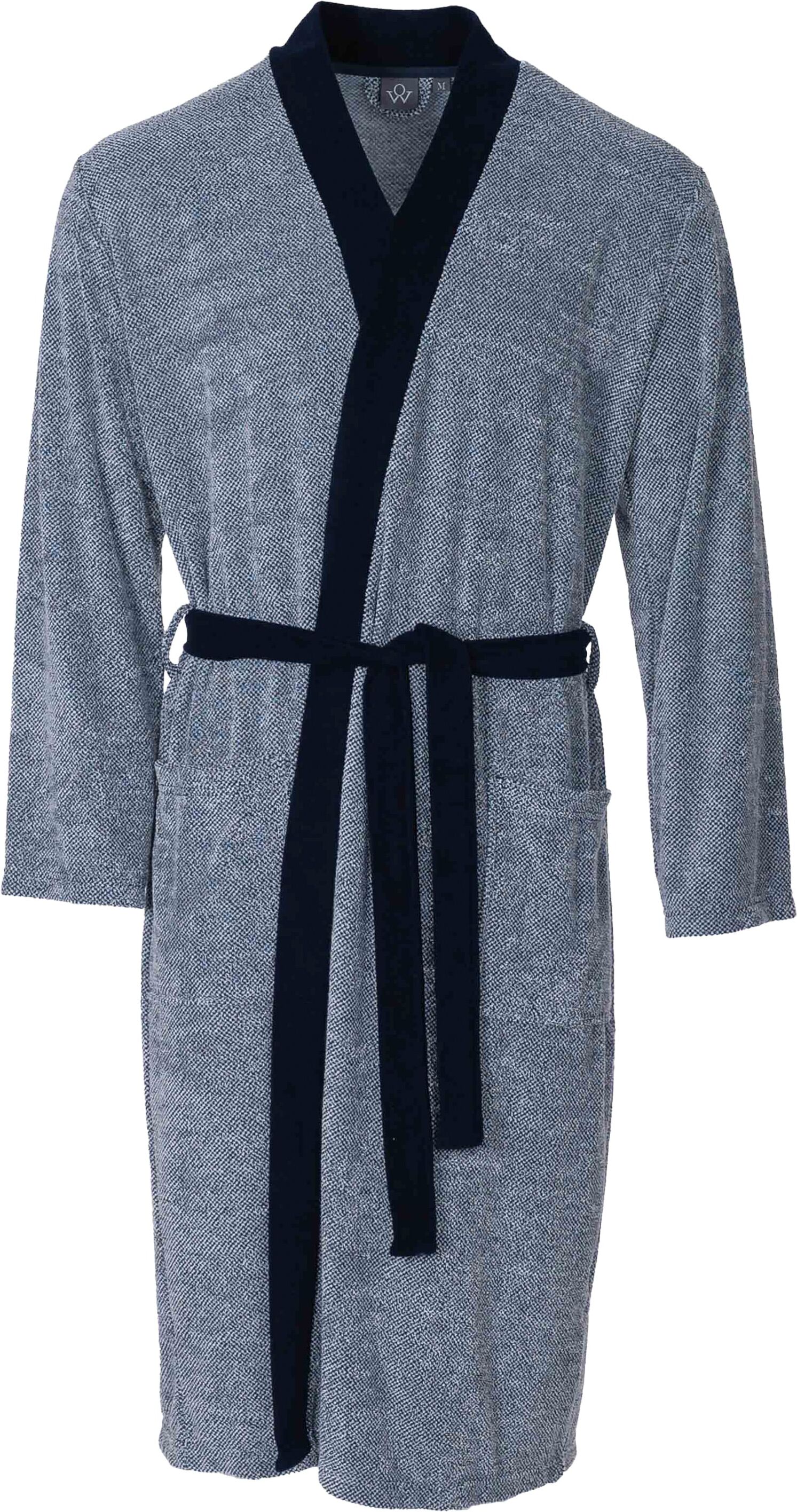 Herrenbademantel WEWO FASHION "2726, ideal für Sauna & Spa, Hotelbademantel, Morgenmantel" Gr. S, blau (navy patterned), L:120cm, Polycotton, Hausmäntel, Herrenbademantel, tolle Musterung