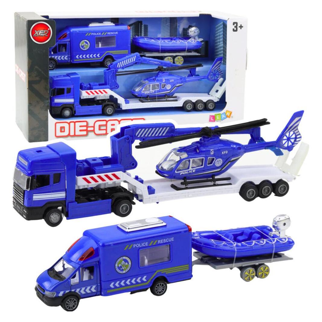 Lean Toys Lean Polizei Rettungswagen Boot Lkw Hubschrauber Set Blau (66583738)