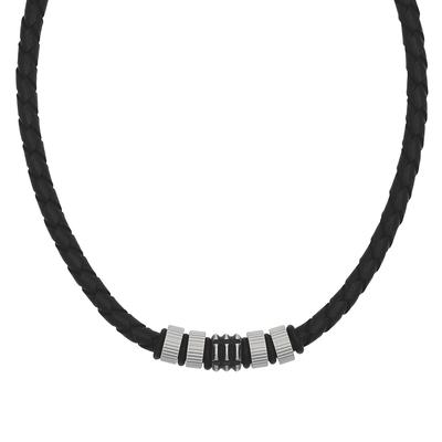 Kette mit Anhänger TOM TAILOR "Schmuck Geschenk Edelstahl Leder Kautschuk", schwarz (edelstahlfarben, schwarz, gunfarben), Halsketten, Herren, Edelstahl Kautschuk Leder, L: 52 B: 5mm, Edelstahl, Kautschuk, Leder, B:5mm