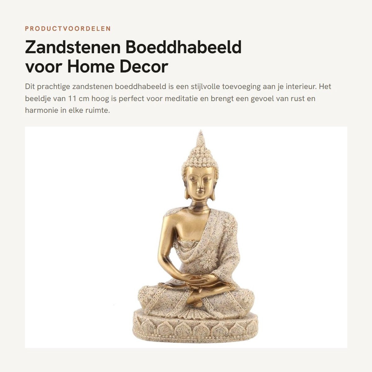 Dailygoods Boeddhabeeld Goudkleurig - Fengshui Decoratie Beeldje van Zandsteen en Hars - Hoogte: 11 cm