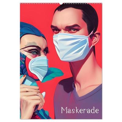 Maskerade - farbenfrohe Mund-Nase-Bedeckungen (Wandkalender 2027 DIN A2 hoch), CALVENDO Monatskalender