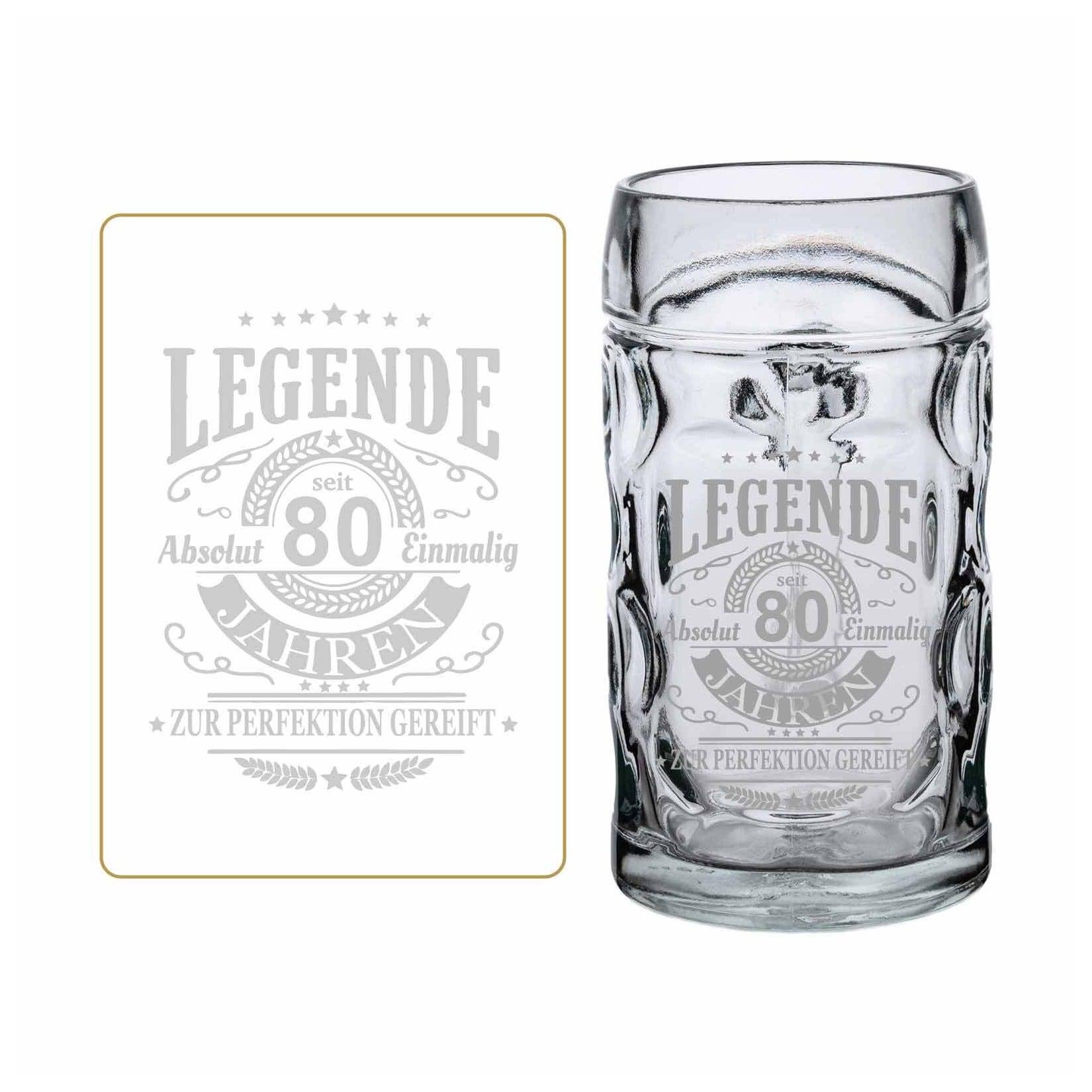 LUXENTU Bierkrug mit Gravur Legende seit 80 Jahren 0,5 Liter