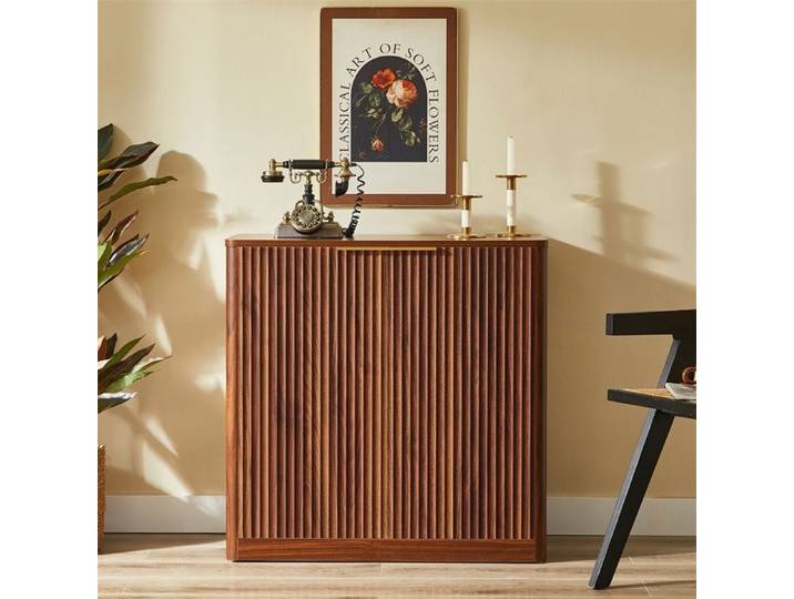 Buffet Style Scandinave - Buffet de cuisine - Sideboard - 2 Portes Rainurées Étagères Réglables Salon - Marron