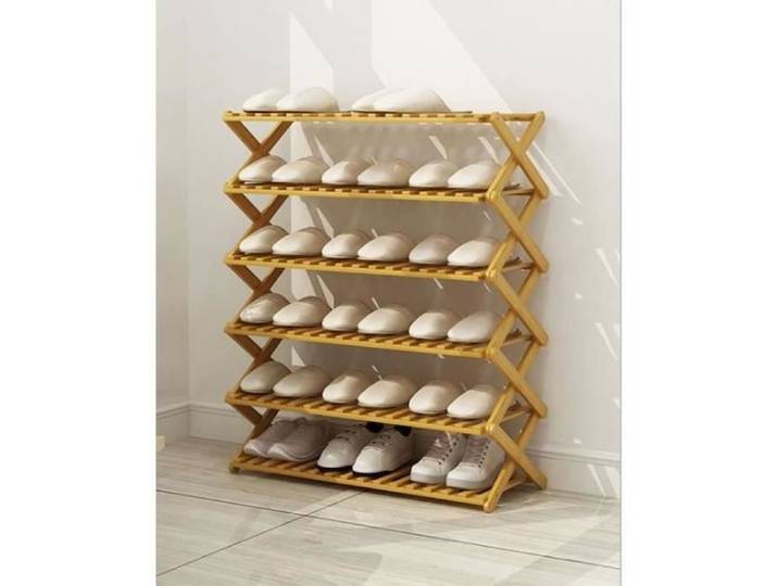 Meuble à chaussures pliable en bambou 6 Étagère à chaussures -70 x 30 x 90 cm