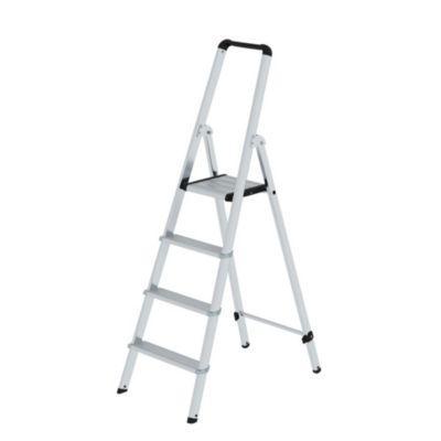 Munk Stufen-Stehleiter, Aluminium, 80 mm Stufen, max. 150 kg, rutschsicher, konische Führung, 235 mm Stufenabstand, 70° Neigung, 4 Stufen