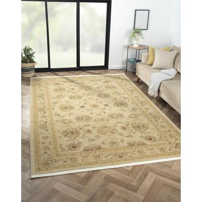 Teppich "Maryam 4", beige (creme, creme), B:200cm H:7,5mm L:290cm, Polypropylen (PP), MYFLAIR MÖBEL & ACCESSOIRES, Teppiche, Teppich, Kurzflor, Orient Optik, edler Glanz, mit Fransen, besonders weich