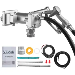 VEVOR Kraftstoffpumpe, 12 V DC, 57 L/min, Dieselpumpen-Set aus Gusseisen, mit manueller Absperrdüse, Förderschlauch, Überhitzungsschutz, 1/3 PS, explosionsgeschützt, für Benzin, Diesel & Kerosin