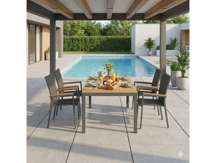 OUTLIV. Kobe Gartenmöbel-Set M (4 Plätze) Tisch 150/210x90cm Dunkelgrau