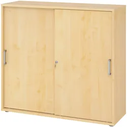 bümö Schiebetürenschrank 3OH - Aktenschrank abschließbar, Sideboard Schrank mit Schiebetüren in Ahorn, Chromgriff - Büroschrank aus Holz mit