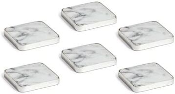 Zodax Roku Silver Border Marble Drink Coasters, Set of 6