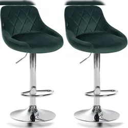CLP 2er Set Barhocker Lazio Samt dunkelgrün/chrom
