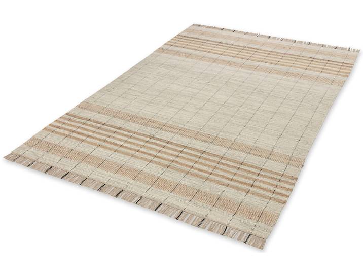 Teppich Neria , beige (creme), B:160cm H:4mm L:230cm, Baumwolle, Jute, Wolle, SCHÖNER WOHNEN-KOLLEKTION, Teppiche, Teppich, Wolle/Baumwolle/Jute Mix, mit Fransen, Karo Muster, Wohnzimmer