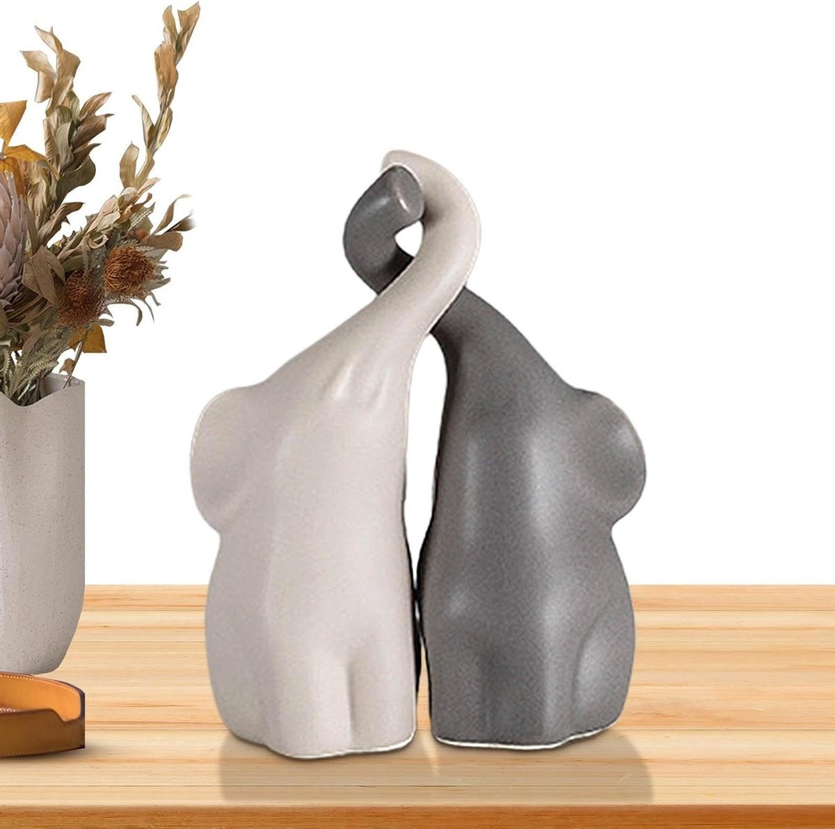 Olifant Decoratie Set - Keramisch Beeld - Set van 2 - Wit