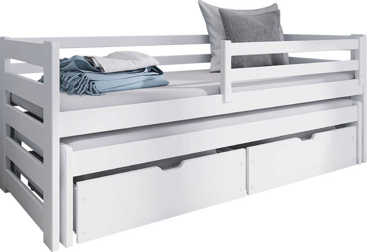 MIRJAN24 Kinderbett mit Stauraum Senso 80, Bett mit zwei Bettschubladen und 2. Schlafgelegenheit, 206x86x78 cm (Farbe: Weiß)