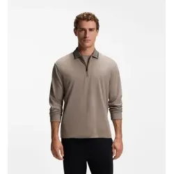 BOSS für Herren. 50570010 Braunes Polo-Shirt mit Plissee und langen Ärmeln (XL), Lässig, Baumwolle, Langarm