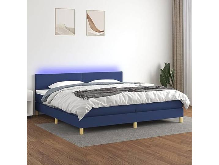 Strapazierfähiger Stoff mit Taschenfederkernmatratze LED Beleuchtung Boxspringbett mit Matratze und LED Beleuchtung Blau 200x200 cm Stoff mit verstellbarem Kopfteil und Taschenfederkern