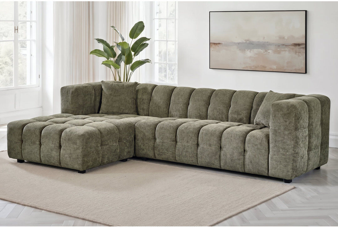Ebern Designs 5 Seater Corner Sofa Sage Green Without Ottoman
