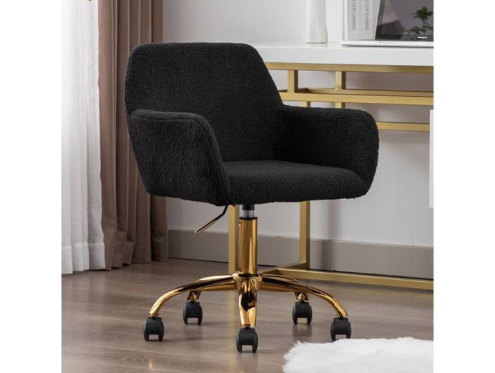 Fauteuil de bureau pivotant à hauteur réglable avec accoudoirs - LPOSPI - revêtement sherpa noir à roulettes