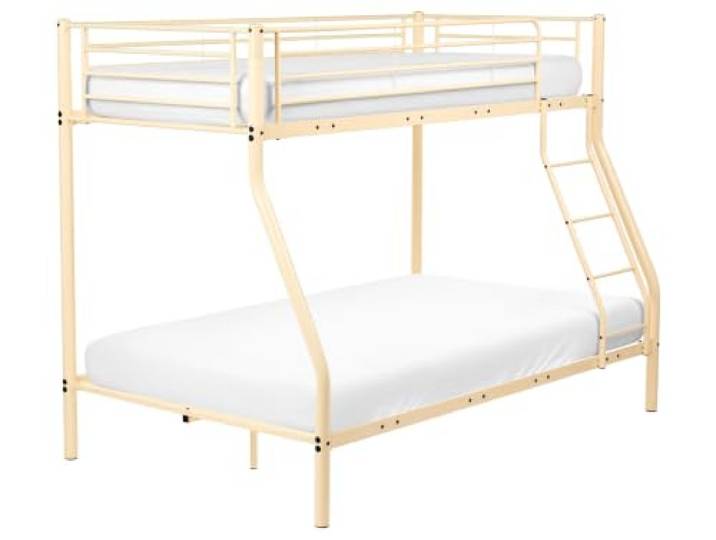 Beliani Hochbett Metall Beige Stahl 90/120x200 Dreier-Hochbett mit Leiter Belastbarkeit 200 kg, 90/120 x 200 cm