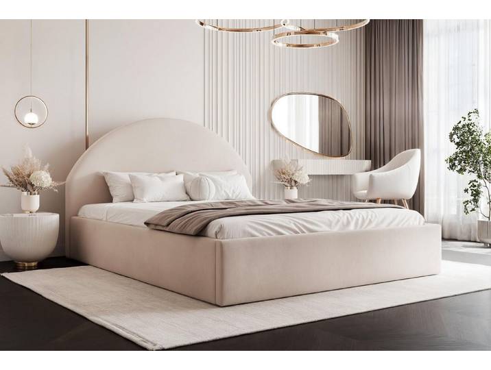 Compleo Polsterbett Designer Polterbett CLARA, mit Stauraum, Glamour-Bett, Elegant, Bett mit halbrückigem Kopfteil, Elegant design