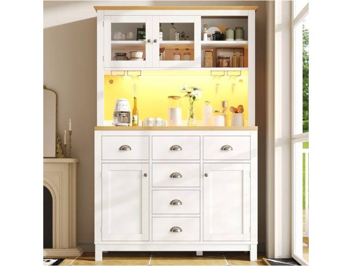 COVREO Buffet de cuisine 104 x 40 x 180 cm 4 portes LED MDF métal blanc