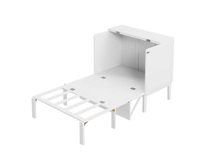 Redom Schrankbett 90/200 cm mit Lattenrost und Stauraum, platzsparendes Wandklappbett, Weiß, 90x200 cm, Schlafzimmer, Betten