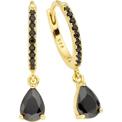 Paar Creolen FIRETTI "Schmuck Geschenk Silber 925 Ohrschmuck Ohrringe Tropfenanhänger", schwarz (gelbgoldfarben, schwarz, schwarz), Ohrringe, Damen, 15,2mm, Silber 925 (Sterlingsilber), mit Zirkonia (synth.) oder Spinell (synth.)