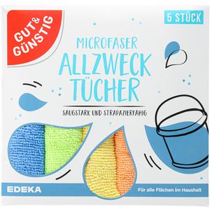 Gut&Günstig Allzwecktuch 32 x 32 cm, aus Mikrofaser, farbig sortiert, waschbar, 5 Stück