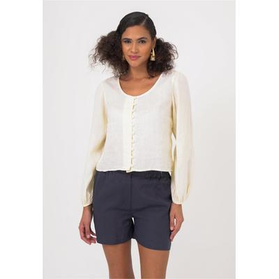 Klassische Bluse FRESHLIONS "Amara", Damen, Gr. M, beige (natur), 100% Leinen, unifarben, normal, Rundhals, Blusen, im klassischen Design