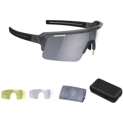 BBB, Unisex, Sportbrille, Fuse PC MLC BSG-65 Fahrradbrille (Transparent Grau, Gelblinse (Kategorie 1), Rauchlinse (Kategorie 3), transparente Linse (Kategorie 0)), Grau, Schwarz