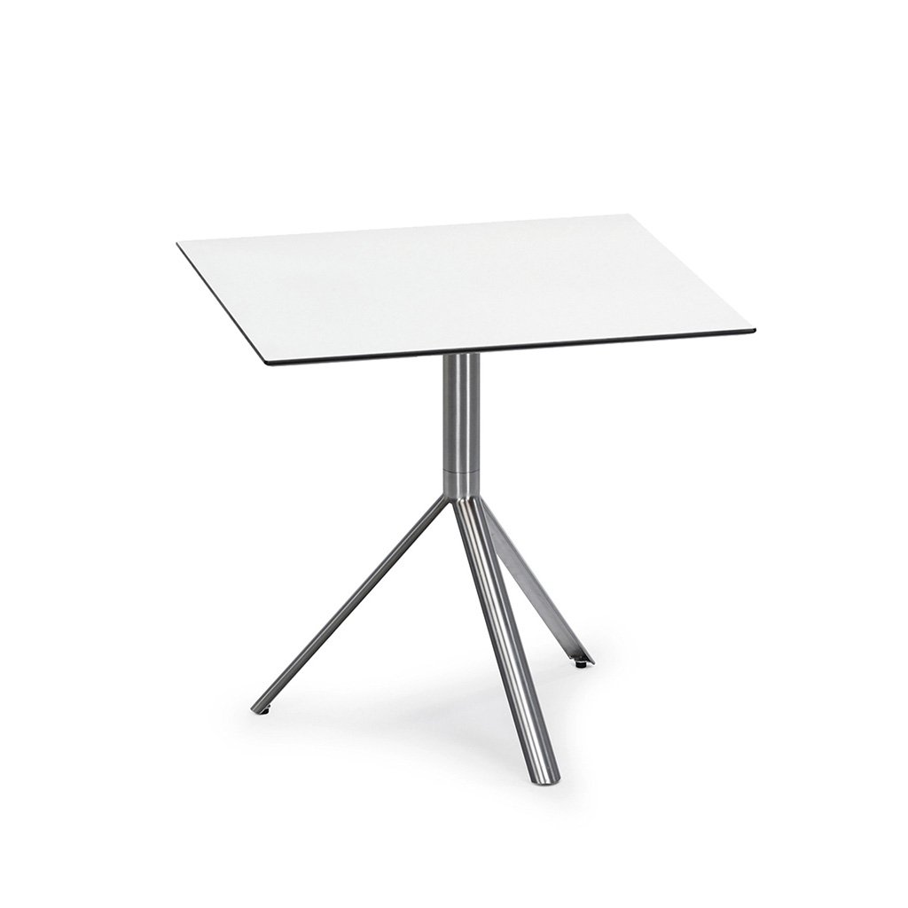 Weishäupl Trio Bistrotisch 70 x 70cm (HPL weiß, Edelstahl gebürstet) HPL weiß | Edelstahl gebürstet TR707006+TR007302