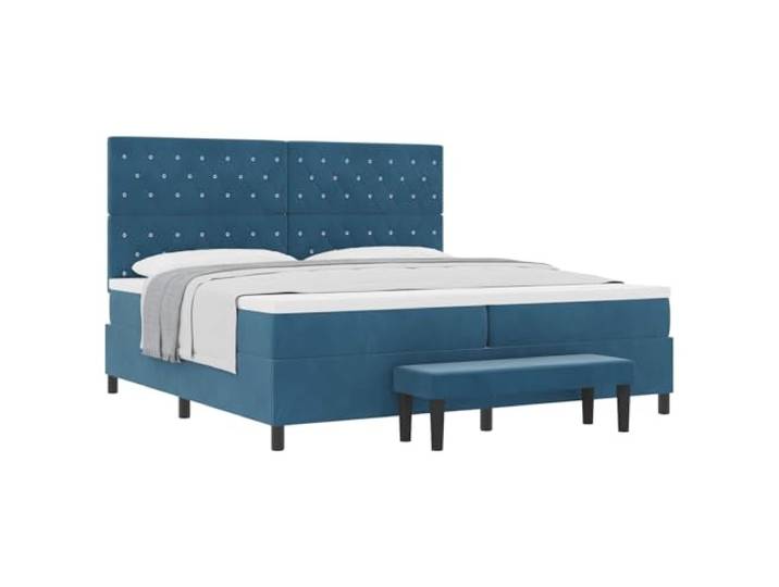 KTHLBRH Boxspringbett mit Matratze dunkelblau 200 x 200 cm Samt Kopfteil aus Samt, Holzrahmen, mittelfeste Matratze, modernes Design