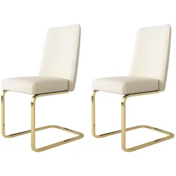 MODFU Esszimmerstuhl 2er Set Samt Beige 88x45x52 cm mit Rauten Rückenlehne und goldfarbenen Metallbeinen, komfortabler Lounge Stil