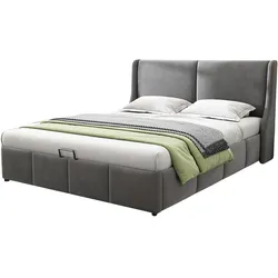 Polsterbett 140x200 cm aus Samt mit hydraulischem Stauraum und Lattenrost – elegantes Design für hohen Komfort, Grau