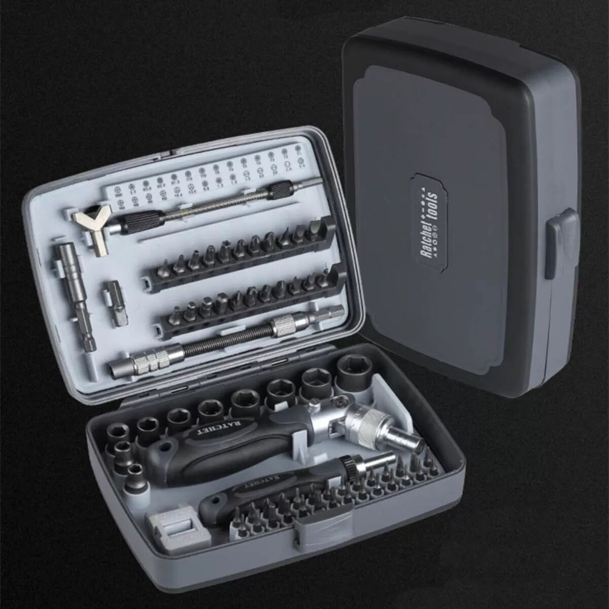 INF Coffret tournevis à cliquet 68-en-1 - Kit de réparation magnétique multi-angle, acier chrome-vanadium, noir