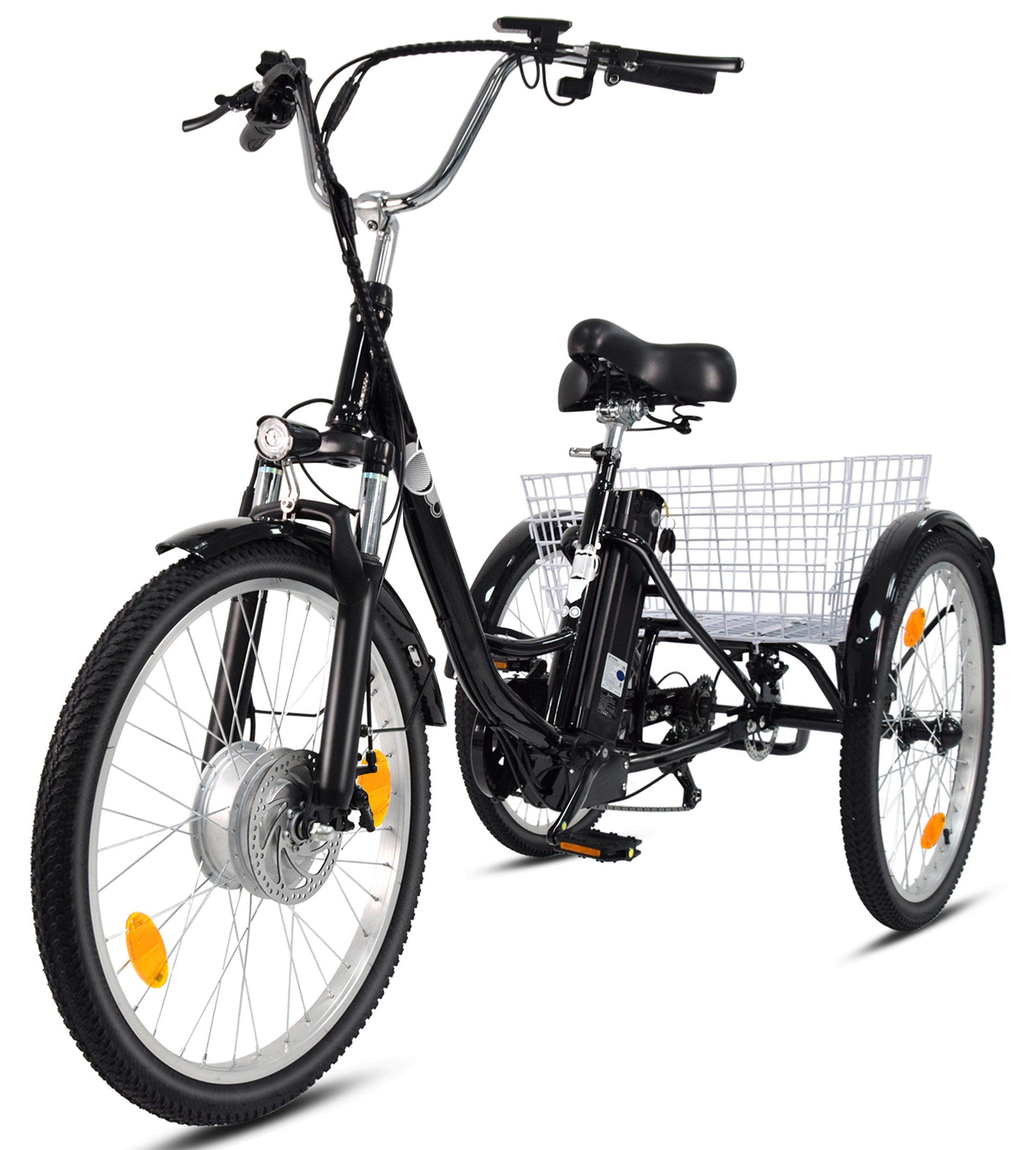 Draixcor M300 E-Citybike Elektro-Dreirad 24 Zoll, 250W Vorderradmotor, 540Wh Akku, bis 100 km, 35Nm, Shimano 7-Gang, Federgabel, Korb, Schwarz