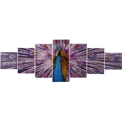 Leinwandbild H375, Wandbild Keilrahmenbild Kunstdruck, 7-teilig 140x50cm ~ Pfau