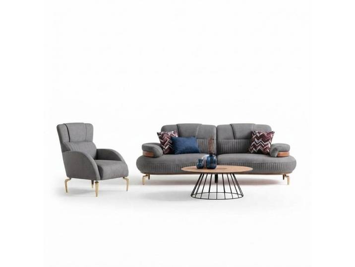 JVmoebel Polstergarnitur Moderne blaue Sofagarnitur 3+3 aus Polyester mit höchstem Komfort, (2-tlg., Sofa, Sessel), Made in Europe
