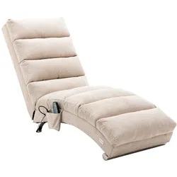 STILVORA Relaxliege Chaise Longue mit Vibrationsfunktion Seitentasche Beige Leinen 84x148x55 cm gepolstert ergonomisch stabil