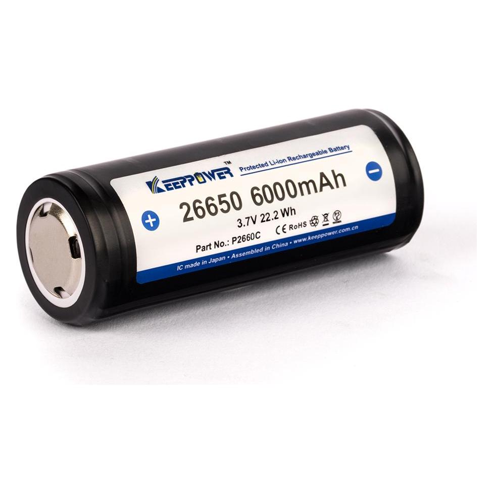 Allnet Batterie Akku wiederaufladbar 26650 3,6V - 3,7V 6000mAh Li-Ionen/Battery Akku zbh. Keeppower (2 Stk., 26650, 6000 mAh) (P2660C_2er_Pack)
