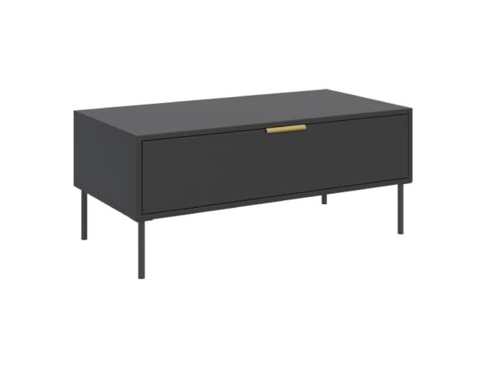 Selsey Couchtisch 100 x 50 x 44 cm, mit Schublade, Schwarz, modernes Design ergonomischer Griff 14,8 cm, Kugelrollenführungen GTV Two Way, mattes, fingerabdruckarmes Finish, Metallbeine 17 cm