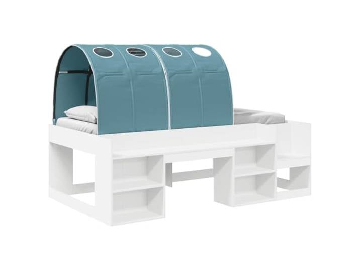HFXHIJXQ Bettrahmen mit Umrandungen 4-TLG 80x200 cm Weiß Hellblau Moderne Schlafzimmer Möbel aus Holzwerkstoff mit 3 integrierten Regalen und stabilem Lattenrost für optimale Raumnutzung.