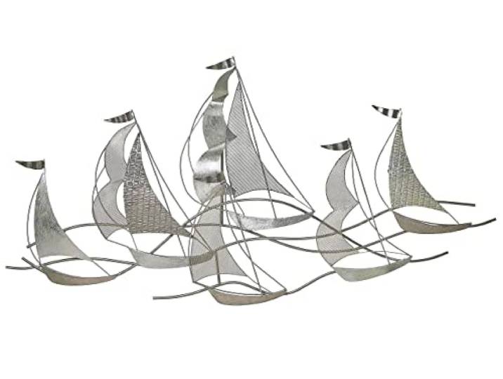 Beliani Wandobjekt Schiff Silber Eisen Unregelmässig Elegante Metall, Metallglanz, Benötigt keine Montage, 132 x 10 x 67 cm
